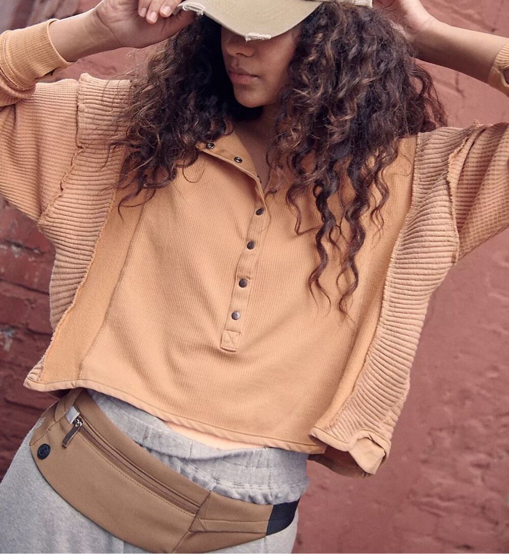 Free People Movement Back To Me Layer Cropped Henley Shirt Size Small